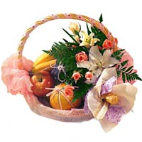 Cheerful arrangement of roses and lilies along wit......  to flowers_delivery_baksan_russia.asp