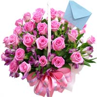 Pink Roses in a basket  ......  to gimcheon_southkorea.asp