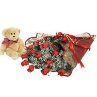 Bouquet 12 of Red Roses with teddybear  ......  to mokpo_southkorea.asp