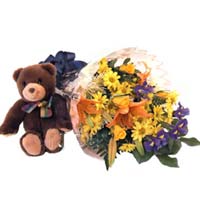 Bouquet of seasonal flowers with teddy bear  ......  to Incheon_southkorea.asp