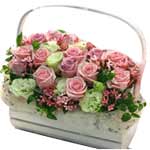 assorted of 24 roses in basket arranged with green......  to gimcheon_southkorea.asp